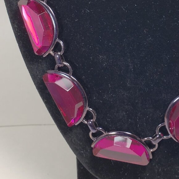 Coldwater Creek Statement Necklace – Bold Black, Half-Moon Beads, Pink Gemstones - Picture 4 of 13